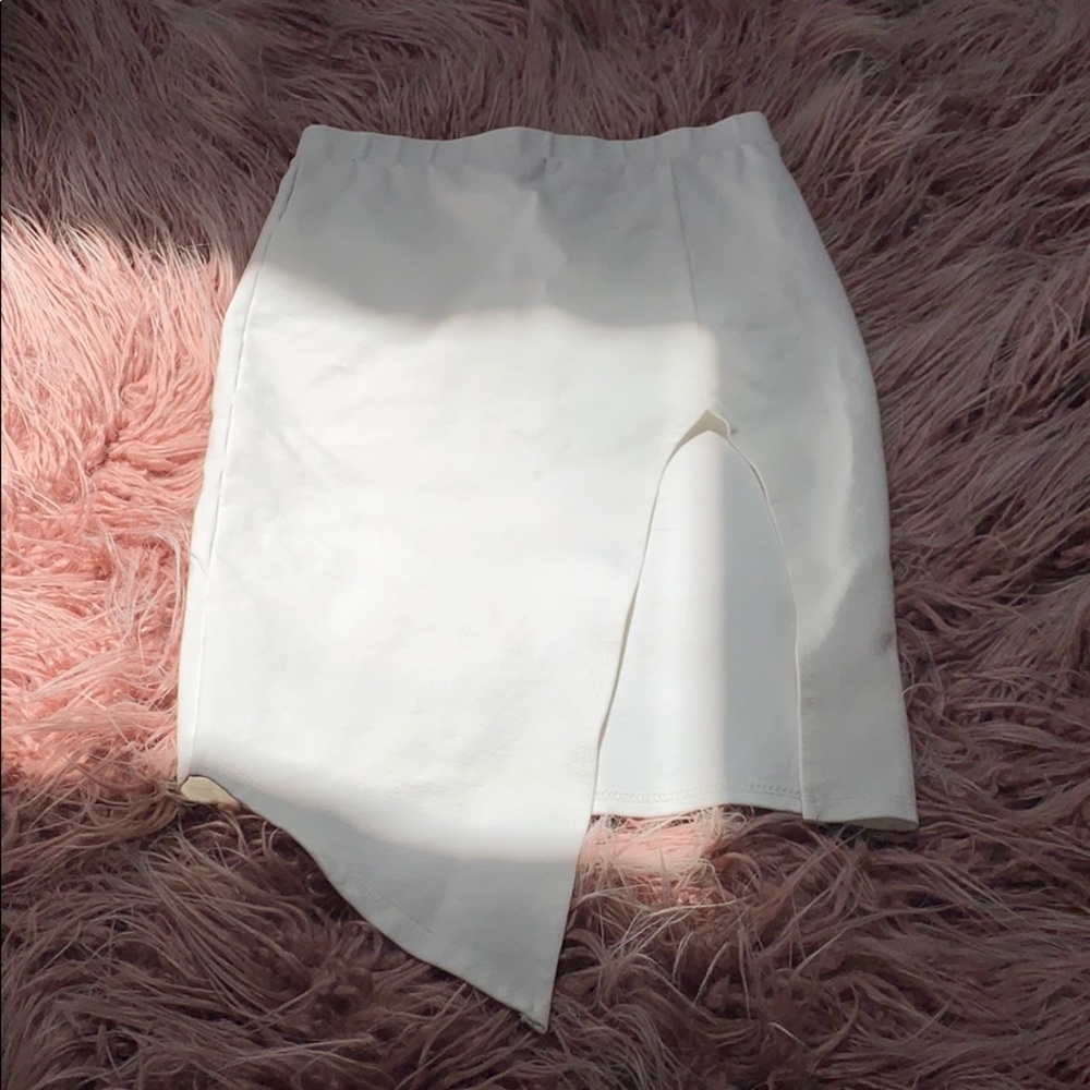 white slit body con skirt
